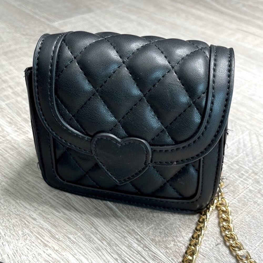 Heart Crossbody Black Pillow Quilted Gold Metal Chain Strap Purse Bag